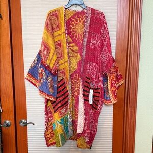 NWT Kantha bell sleeve reversible Colorful Patchwork Kimono OS